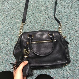 Micheal Kors black leather purse gold chain